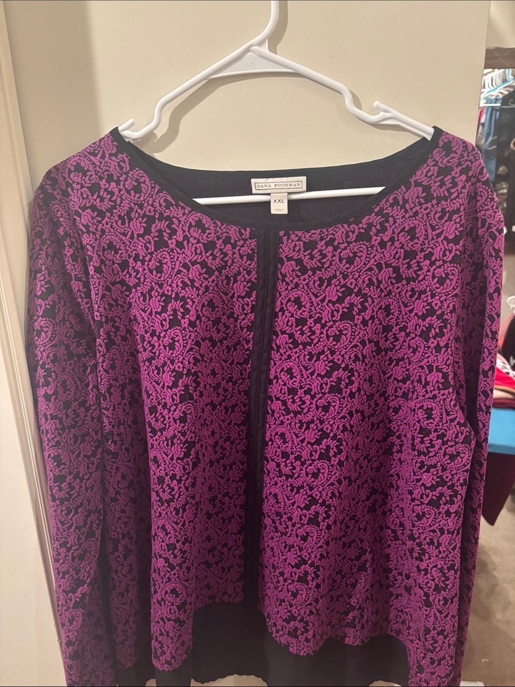 Dana Buchman Black And Purple Floral Jacquard Long Tunic Size Xxl Women